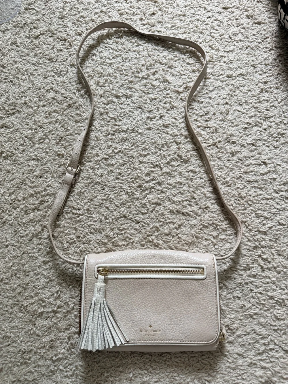 kate spade Pebbled Leather Cream Crossbody with Tassel